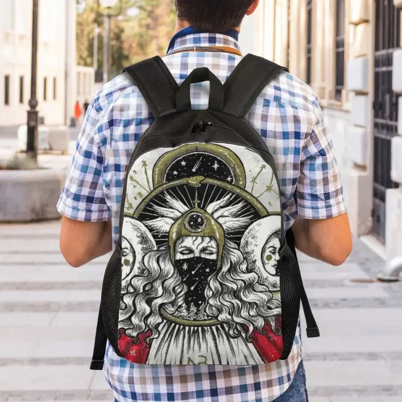 Custom Triple Moon Goddess Travel Backpack Men Women School Laptop Bookbag Pentagram Pagan Wiccan College Student Daypack Bags