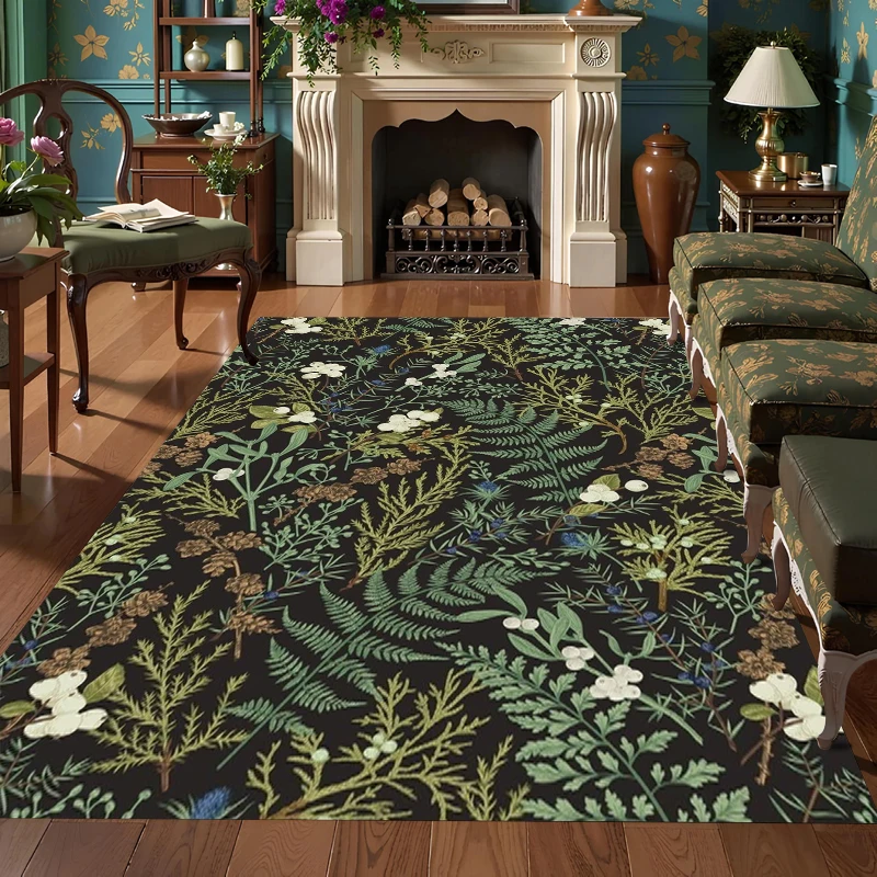 Wohnzimmer-Teppich zur Heimdekoration, Rutschfester Bodenteppich mit Botanischem Muster, Großer Teppich im Nordischen und Vintage-Stil
