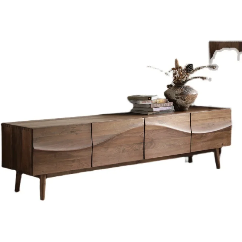 Black walnut solid wood TV cabinet, Nordic modern simple bedroom floor-to-ceiling TV cabinet combination