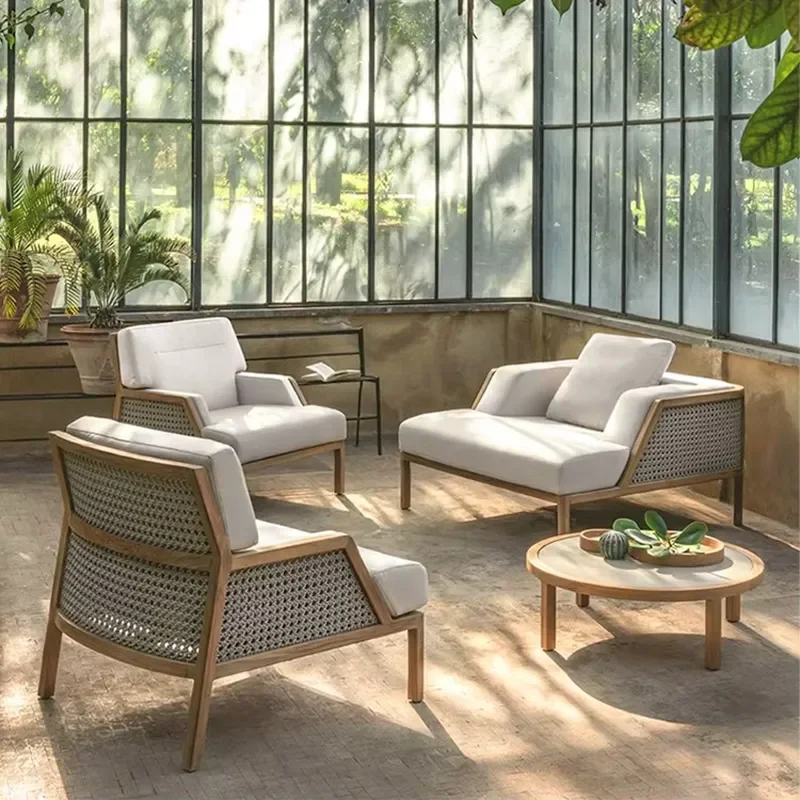 Rustic Teak Wood Seats Leisure Furniture Garden Lounge Modular Outdoor Sofa