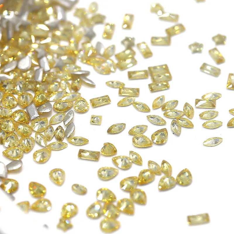 ‌50PCS Golden Chamfered Zircon Flat Diamonds Star Square Drop Shape Nail Art Rhinestones for Sparkle Manicure Party Decor