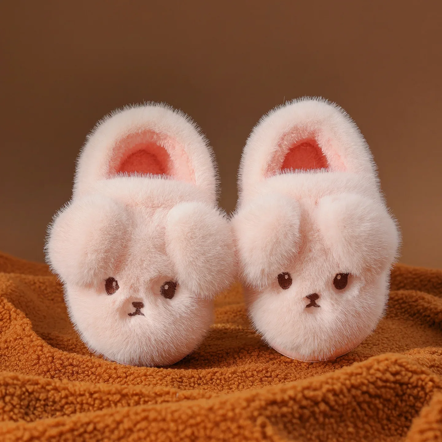 Children's Cotton Slippers for Winter Girls Cartoon Dog Indoor Floor Shoes Plush Warm Boys Home Slippers