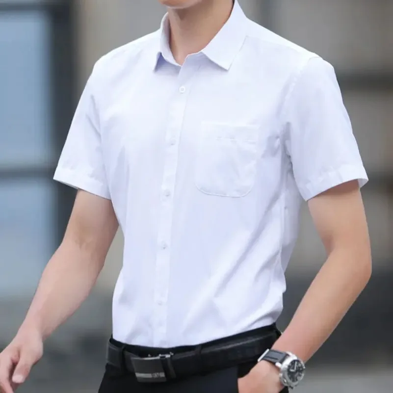 Men's Plus Size Slim Fit Short Sleeve Dress Shirts Brand Social Business Casual Plain Shirts Multi-color Black Red Men KOACUS
