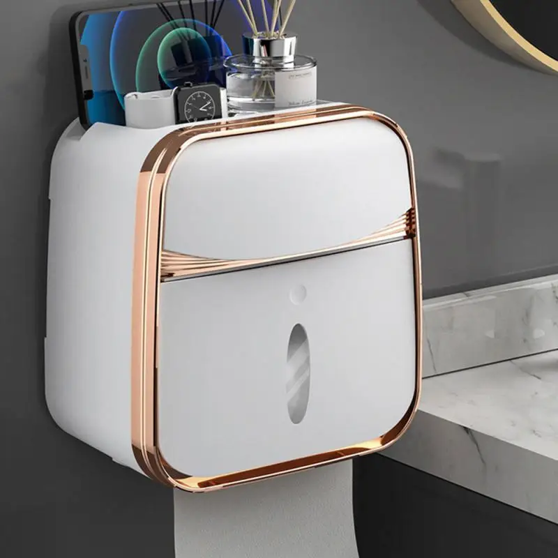 Toilet Paper Holder Tissue Box Bathroom Wall Shelf Hanger Rack Organizer With Storage Roll Dispenser WC Accessories Supplies