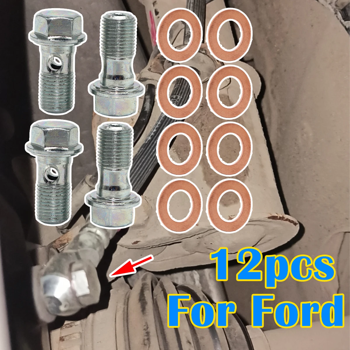 

12Pcs Front Left Right Caliper Hose Lines Banjo Fittings Bolts Copper Sealing Crush Washers Repair Kit For Ford Fiesta 2008-2017
