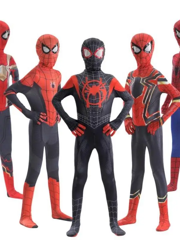 ชุดคอสเพลย์สไปเดอร์แมนสำหรับเด็ก ชุดรัดรูปสำหรับฮาโลวีน ชุดฮีโร่ไมล์ส วัสดุ PU สำหรับการแสดง
