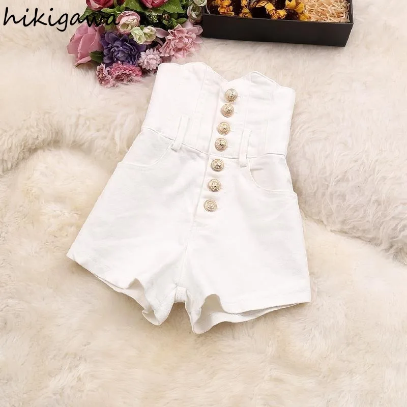 2024 New Bottoms Korean Women Shorts Highi Waist Single Breasted Tunic Pants Solid Color Chic Summer Pantalones Cortos De Mujer