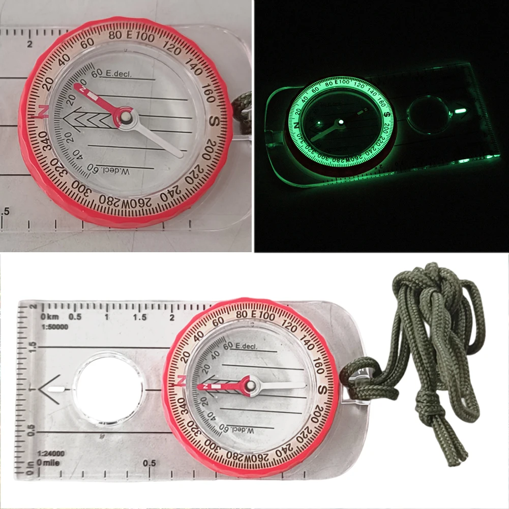 Luminous Compass Shockproof Outdoor Adventure Warehouse Compass High Accuracy Multifunctional with Magnifier for Hiking Survival