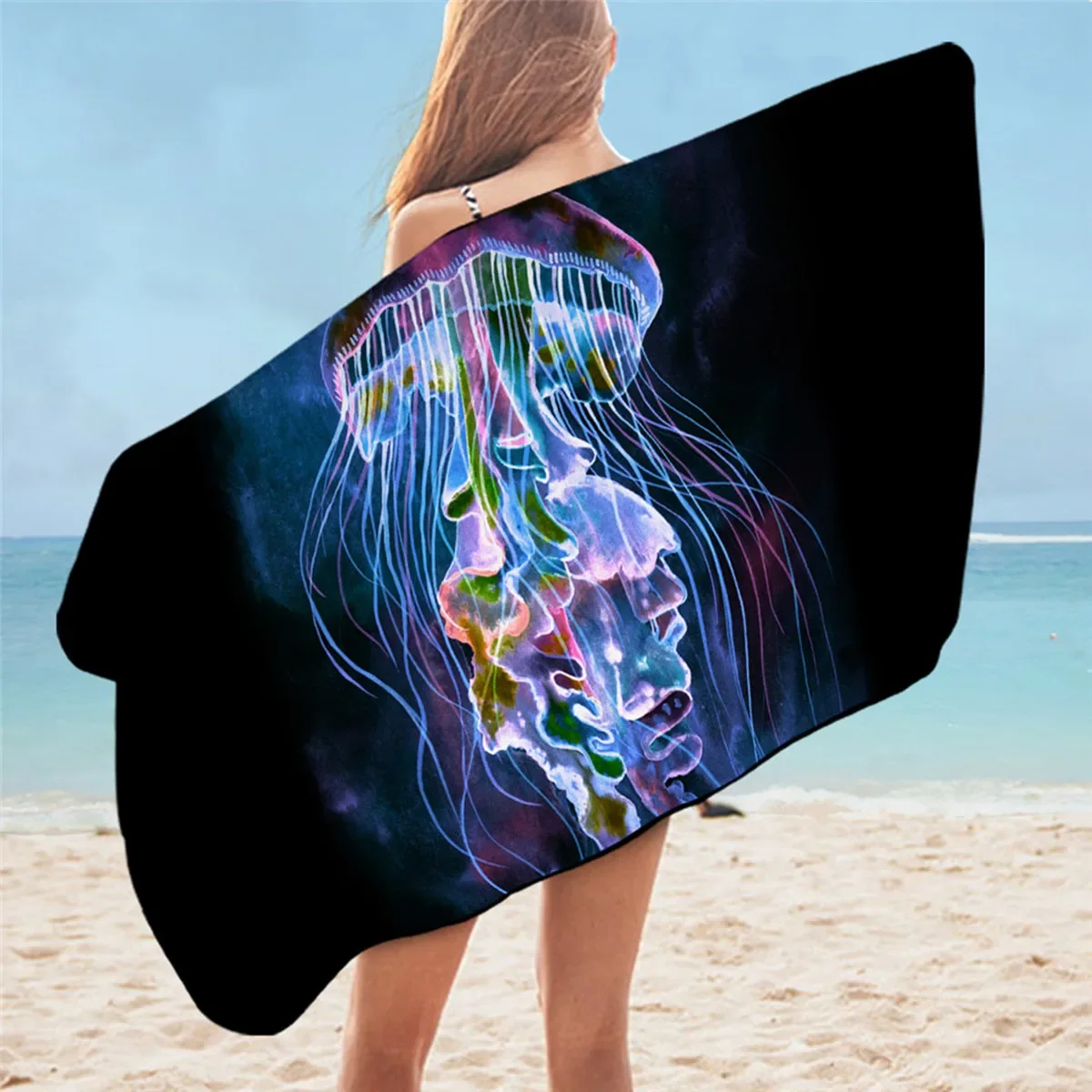 Summer Marine Life Beach Towel Microfiber Swim for Women Men Kid Marine Animal Shower Towel Travel Camping Yoga Gym Picnic Mat