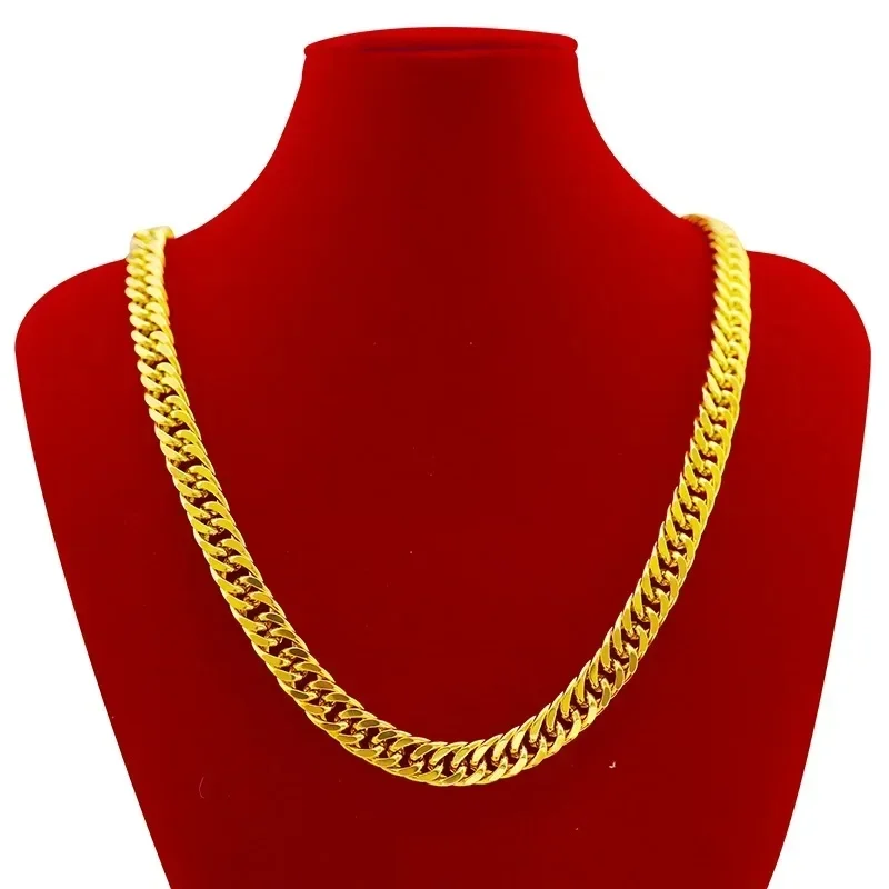 Luxury AU999 24K Real Gold Men's Flat Chain Boss Necklace Simple Generous and Domineering Necklaces for Men