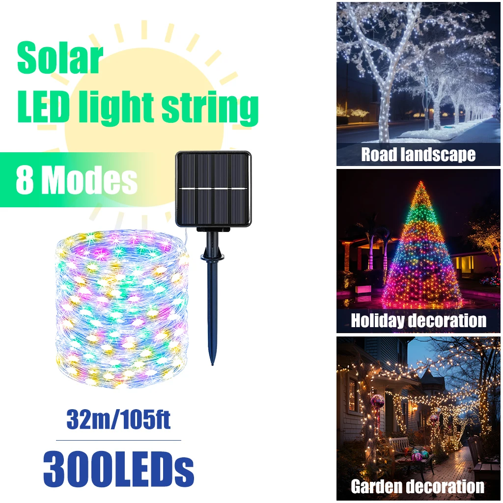 屋外ソーラーLEDストリングライト,防水,庭,フェンス,バルコニー,パーティー,クリスマスツリーの装飾,8つの照明モード