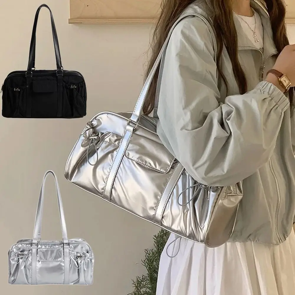 

Chic Korean Style Pillow Shoulder Bag Large Capacity Casual Nylon Underarm Bag Vintage Silver Y2K Women's Handbag Ladies