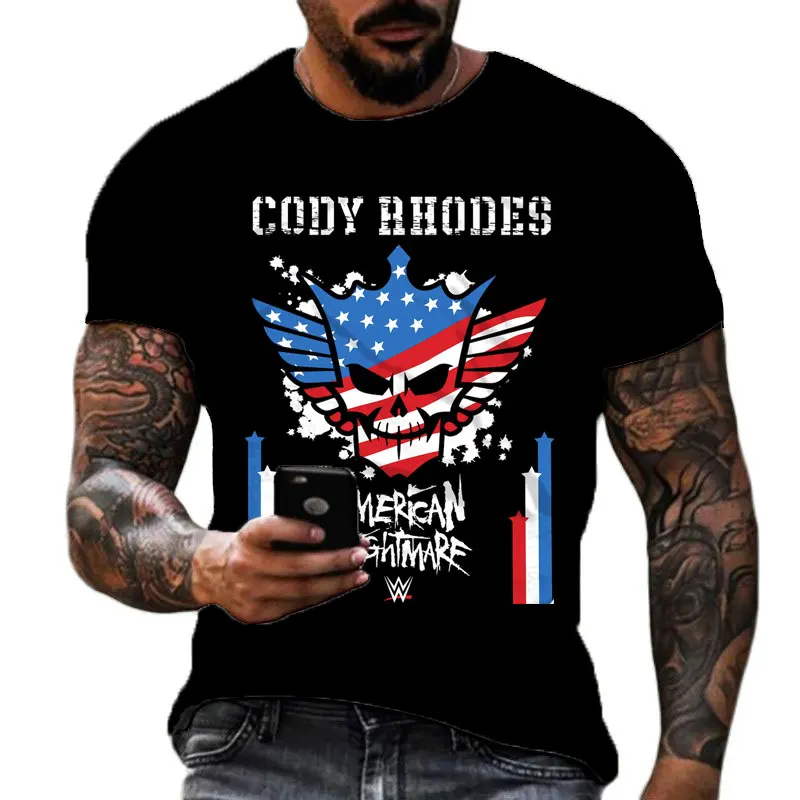 2023 Summer Men's 3D Printing Famous Wrestling Competition Cody Rhodes Collection T-shirt Children's Street Sports Top