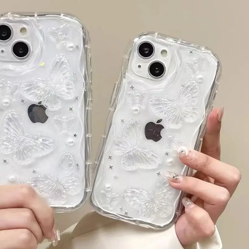 حافظة شفافة لامعة كريستالية ثلاثية الأبعاد لهاتف آيفون 16 15 14 13 12 11 Pro Max Plus XR XS Max غطاء موجة لؤلؤي على شكل نجمة لامعة #4