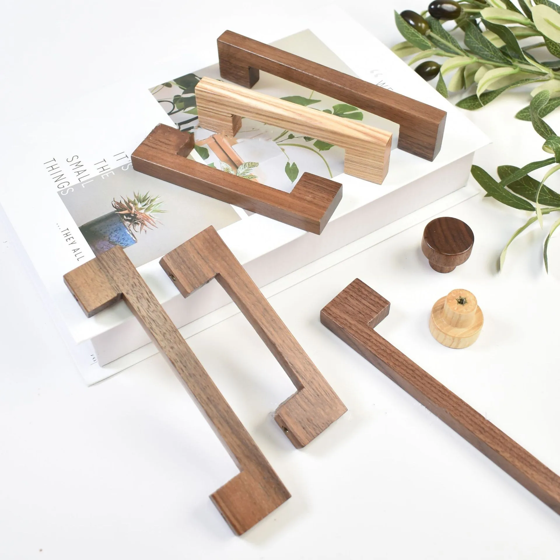 Nordic Wooden Cabinet Drawer Pulls Square Shape Black Walnut Wardrobe Furniture Handle