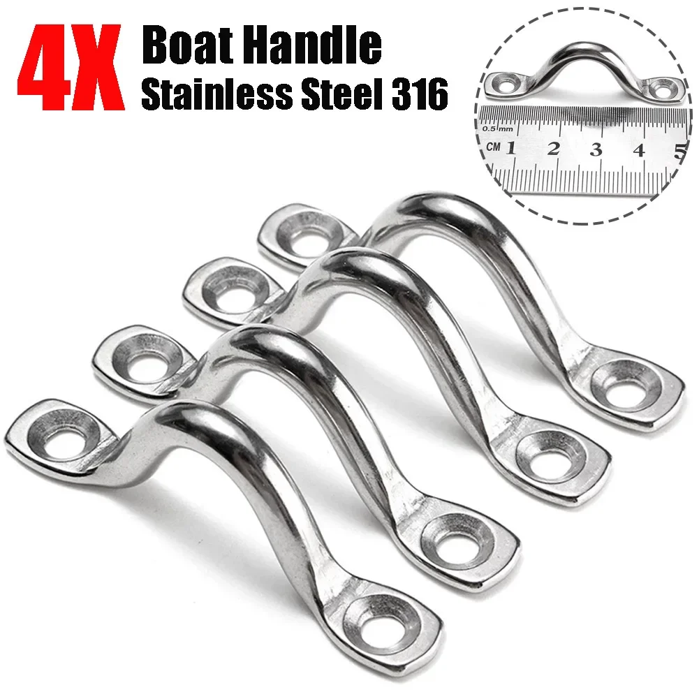4pcs 5mm Stainless Steel Handles Wire Eye Strap Boat Marine Tie Down Fender Hook Canopy Silver RV Engines Accessories