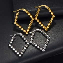 2pcs Luxury Gold Plated Stainless Steel Hoop Earrings Little Ball Beads Earring For Women Girls Wedding Jewelry