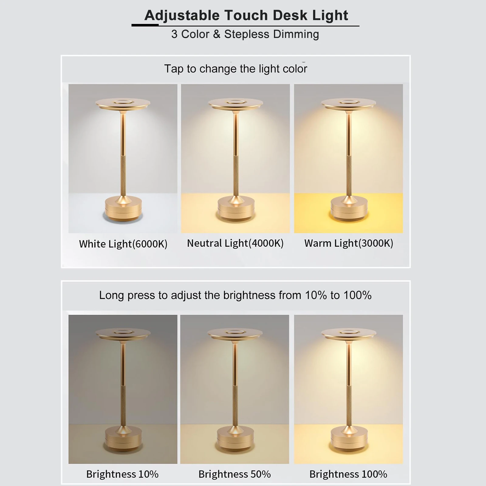 Classic LED Table Lamp Touch Sensor Rechargeable Cordless Desk Lamp 3-colour Infinity Dimming Retro Style LED Night Light