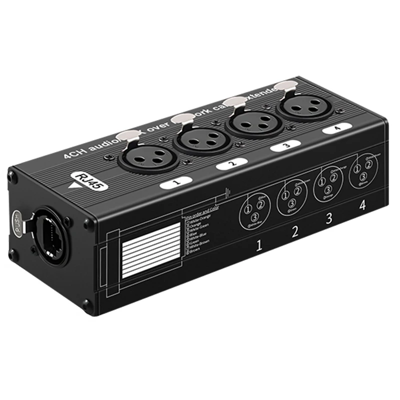 High Stability 4 Channel XLR to Ethernet Extender, Supports DMX for Mic, Speaker, Stage Light & Amplifier