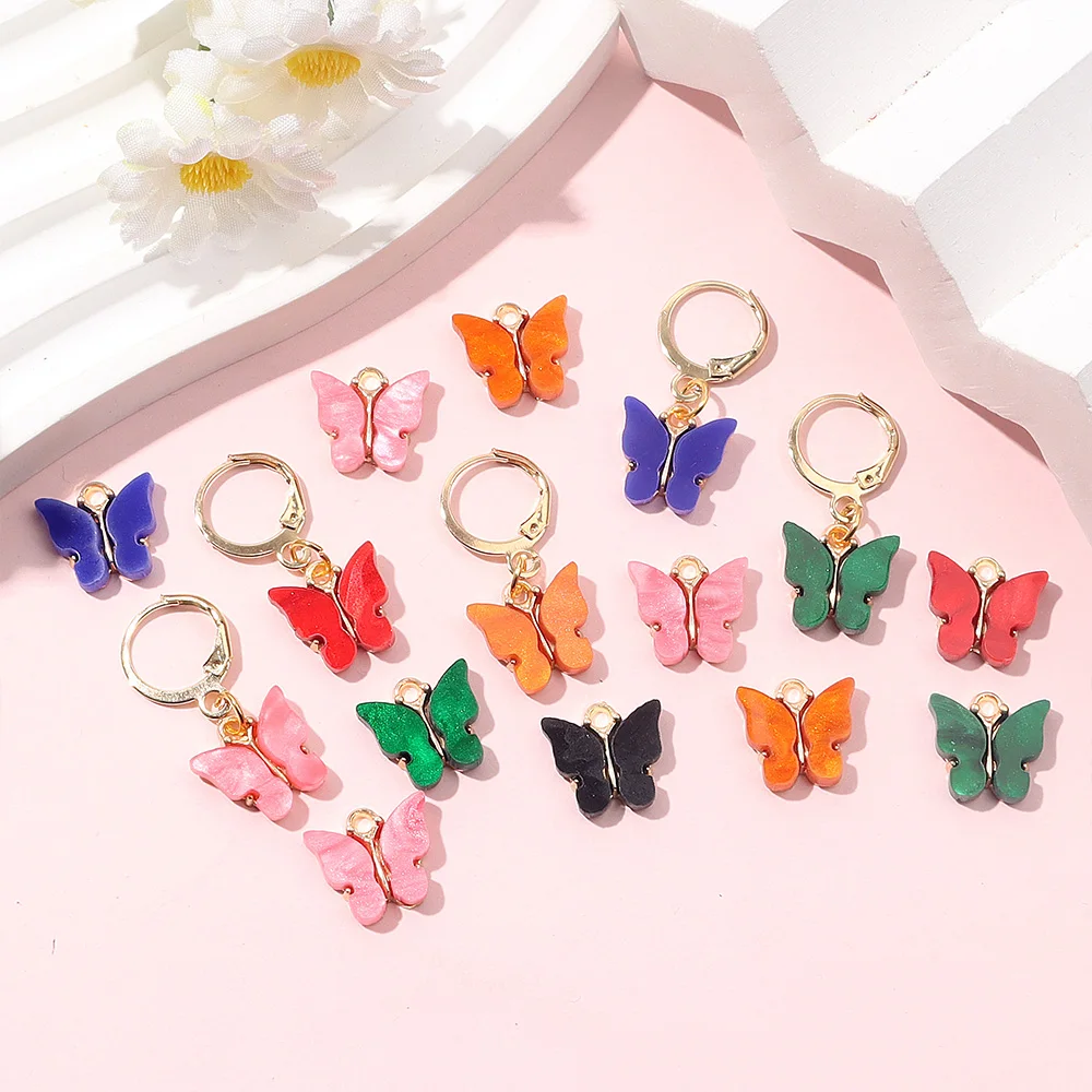 

10/20/30pcs Multi-color Butterfly Pendant and Ear Hook Ring, Used for DIY Earrings, Summer Beach Decoration Accessories