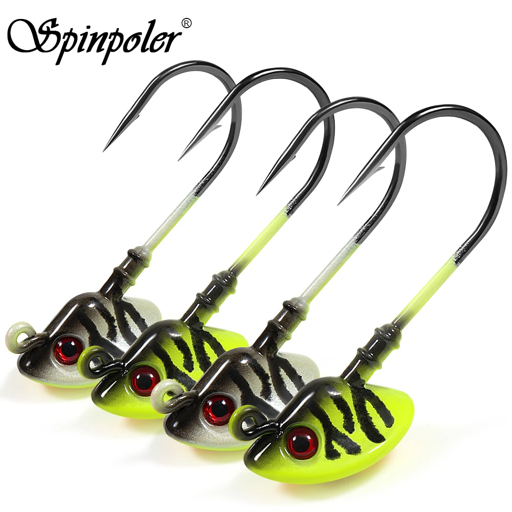 Spinpoler Flat-Forged Shank Long Shot Sabot Fishing Jig Head 3D Holographic Eyes Stand-Up Jighead Bass Trout Zander Perch Pesca