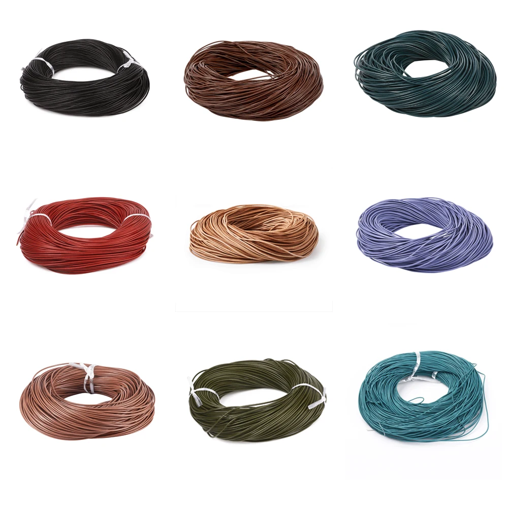 100m Cowhide Leather Cord 1/1.5/2mm Leather Jewelry Cords Ropes Strings Jewelry DIY Making Necklaces Bracelets Round Black