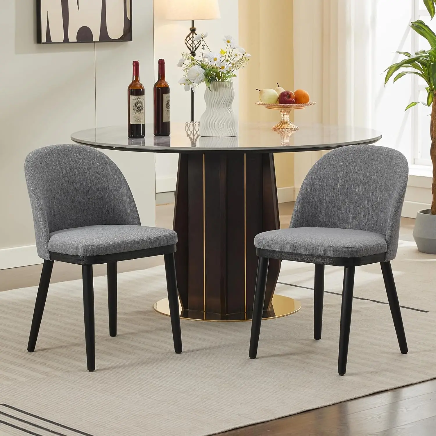 

Upholstered Dining Chairs Set of 2,Modern Fabric Kitchen Side Chairs with Thick Cushions and Wood Legs,Comfy Dining Room Chairs