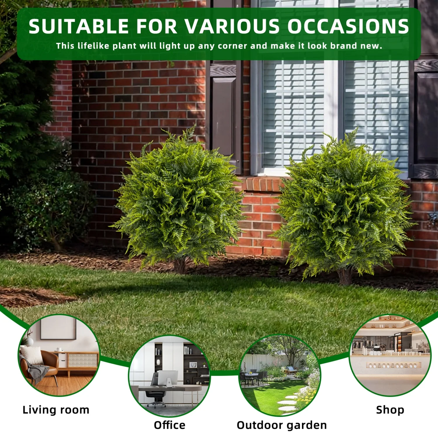 

2Pcs 90cm Artificial Fern Trees with Ground Spikes, Faux Greenery Shrubs Fake Shrubs for Outdoor, Faux Plants Bushes for Garden