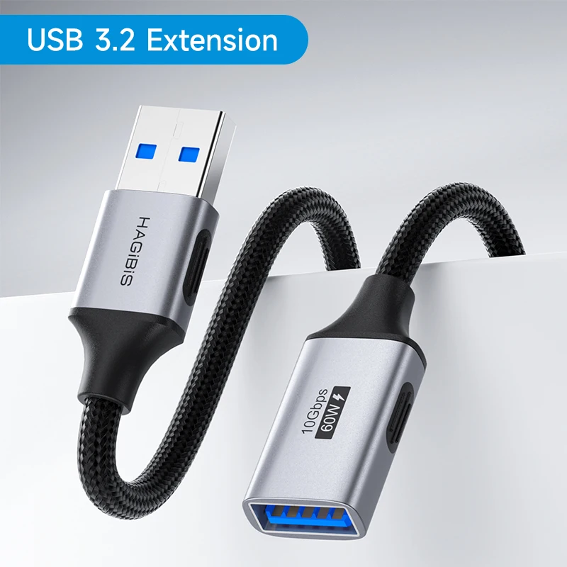 Hagibis USB Verlengkabel USB 3.2 Man-vrouw Gevlochten Hoge Snelheid Extender Cord voor Toetsenbord Muis Printer Flash Drive PC