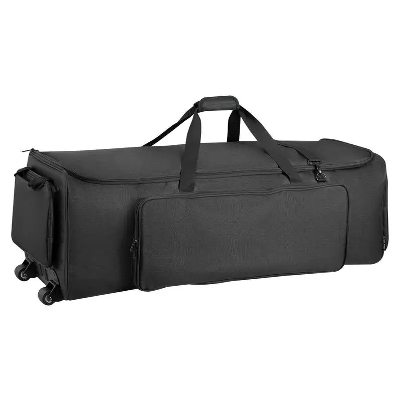 Sac de transport pour accessoires de batterie avec roulettes, 1680D, sac de transport pour équipement de batterie, étui de transport avec poignée robuste, fermeture éclair durable, roulettes en PVC lisses, plusieurs poches, pour accessoires et supports, noir