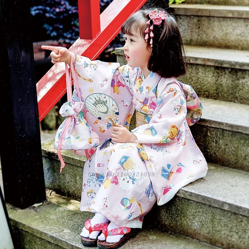 

Винтажное платье 2026 года, японское традиционное кимоно-юката, ретро-кимоно с животным принтом для детей, костюм для фестивалей, шоу и косплея