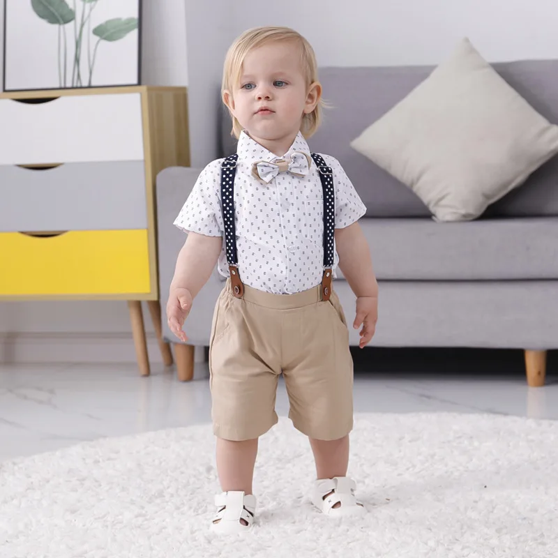

Childrens Clothing Temperament Thin Overalls Three Piece Set Summer Short Sleeved Boys Summer Clothing