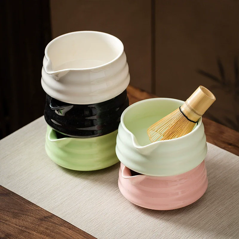 1/2Pcs Traditional Japanese Matcha Bowl and Whisk Holder Tea Bowl with Pouring Spout for Office Table Tea Ceremony Party Gift