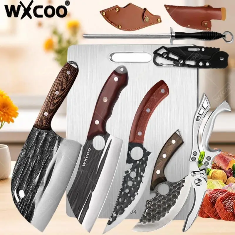 WXCOO 1PCS Forged Bone Removal Knife Stainless Steel Cutting Board Multifunction Kitchen Butcher Knife Wood Handle Fruit Knife