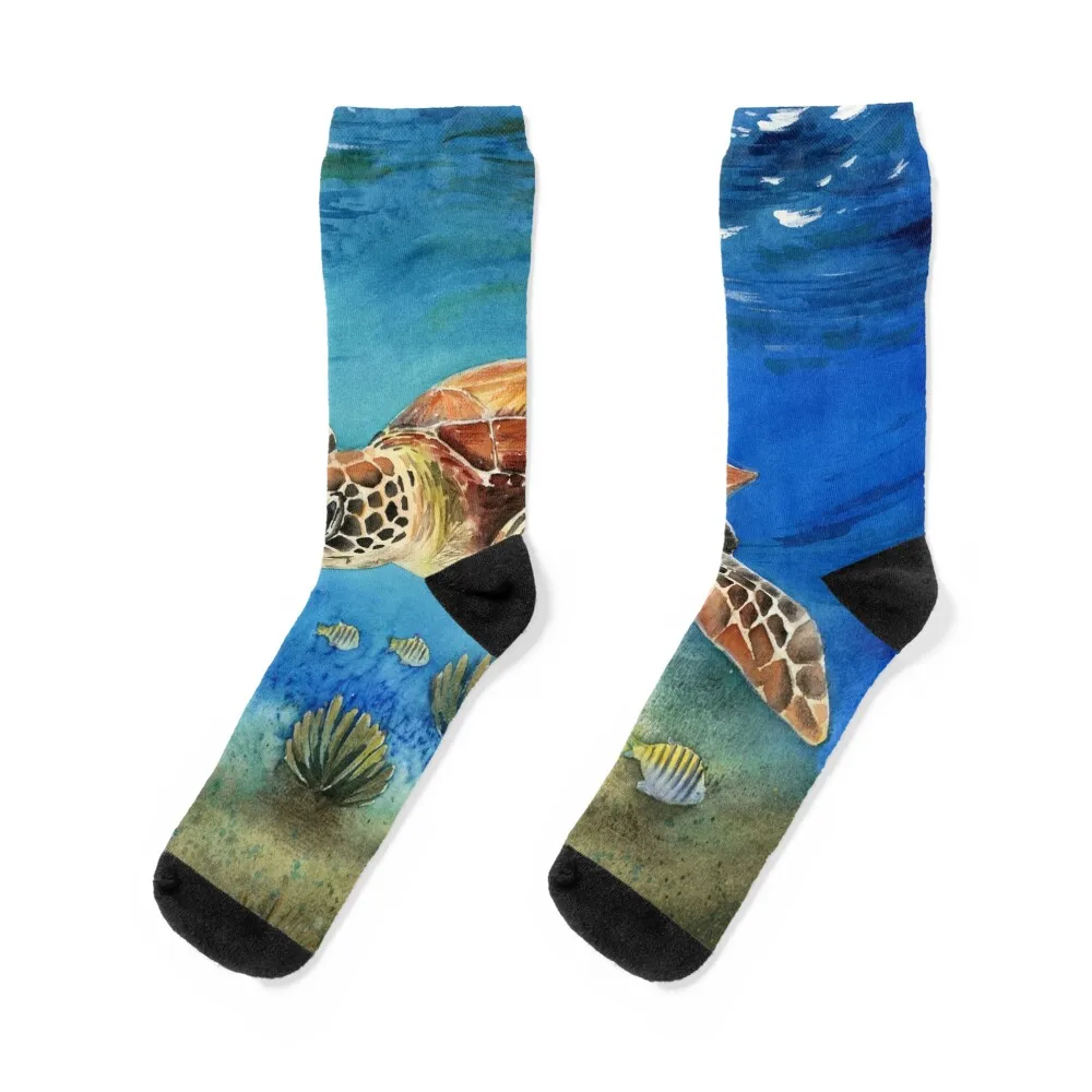 

Watercolor sea turtle Socks Stockings compression essential sports stockings gym Women Socks Men's