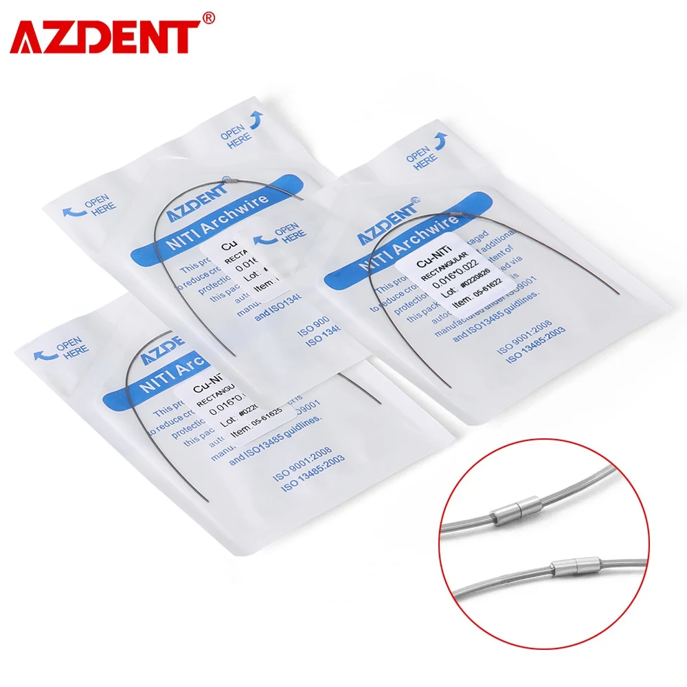 AZDENT Dental Orthodontic Archwire Copper 35˚ Super Elastic Cu-NiTi Rectangular Arch Wire With Stops Preformed Damonform Form