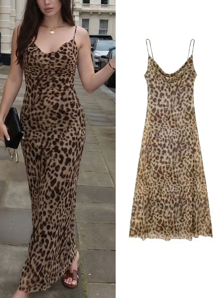 

HH Leopard Print Dress For Women Vintage Suspender Dress Elegant Backless Slim Dresses Summer Female Fashion Streetwear