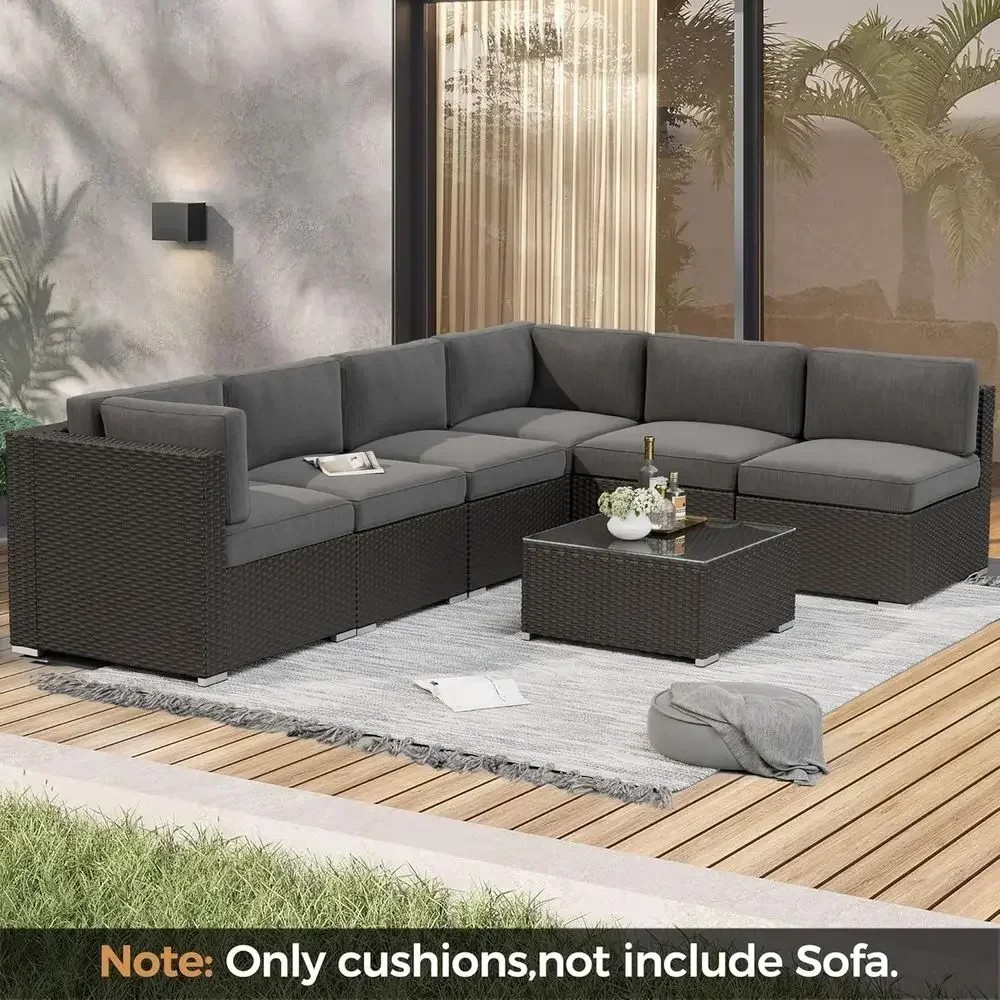 14-Piece Outdoor Replacement Cushions for Patio Furniture, Water-Resistant, 6-Seat Sectional Set, Grey