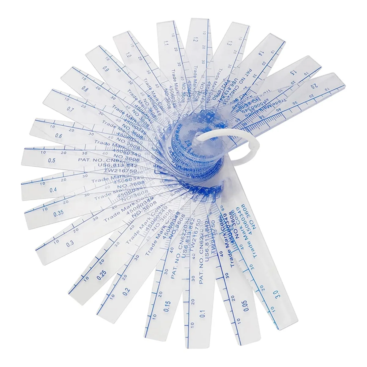 Kunststoff-Fühlerlehre 0,05 mm bis 3 mm, metrisches Spaltmesswerkzeug, 21 Blatt