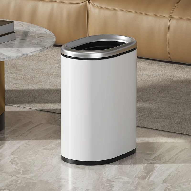 9L/2.4Gal Stainless steel oval trash can with ring, Light luxury metal narrow trash bin for bathroomm,bedroom,office,hotel