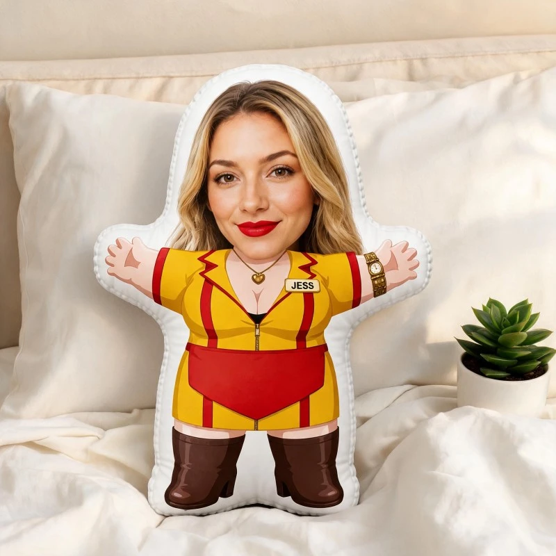 Custom Personalized Photo Face Shaped Pillow, Yellow Retro Uniform Custom Picture Decorative Cushion, Unique Home Decor Accent f