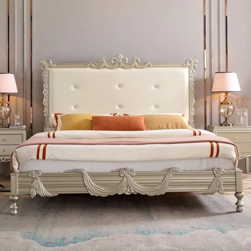 Französisches Massivholzbett, amerikanisches Luxusbett, 1,8 Meter, Hauptschlafzimmer, Doppelbett, 1,5 Meter, Internet-Celebrity-Creme-Farbe