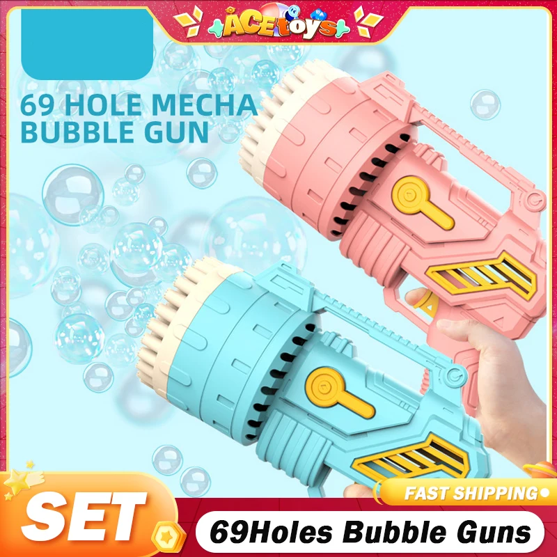 69 Holes Bubbles Gun Rocket Soap Bubbles Machine Gun Launcher Automatic Blower Soap Toys For Kids Pomperos Toys Back to School