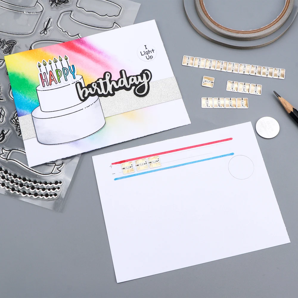 LED Circuit Stickers/Conductive Fabric Tape Light Craft Kit Red Blue Green Yellow Orange Pink Rainbow Blink for Light-Up Cards view 6