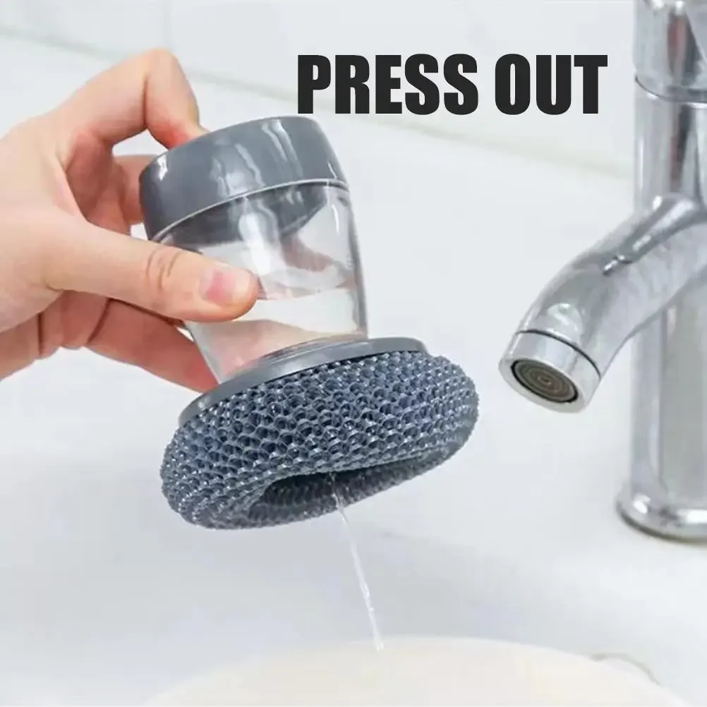 

Steel Dish Scrubber Soap Dispensing Steel Brush Storage Set Scouring Pad Pot Scrubber Metal Sponge Household Kitchen