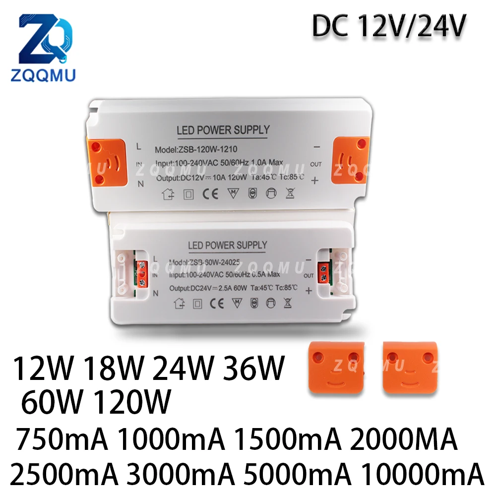 LED Lighting Driver Transformer DC 12V 24V Ultra Thin Power Supply 12W 18W 24W 36W 60W 120W AC100-240V For LED Strip Lights