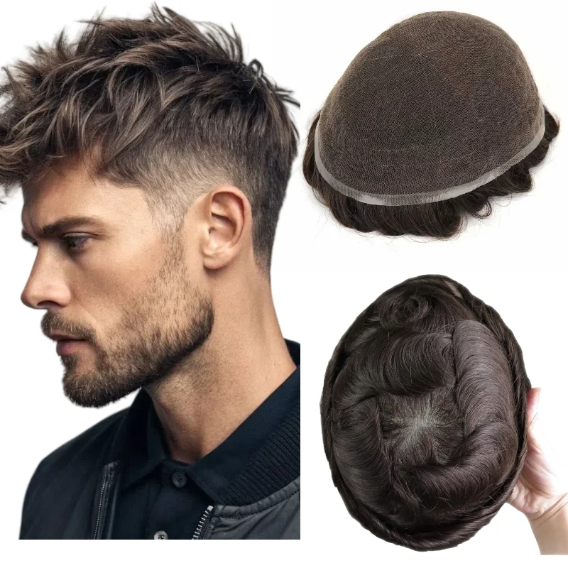 

Мужской парик из натуральных волос на полной кружевной основе | Дышащая система замены волос парика с предварительно выщипанной линией волос