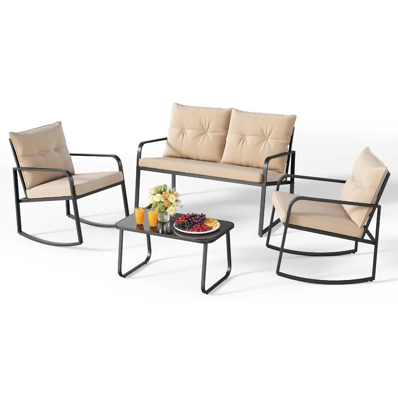 Outdoor Patio Conversation Set 4 Pc Beige Cushion Wicker Rattan Sofa, Customized