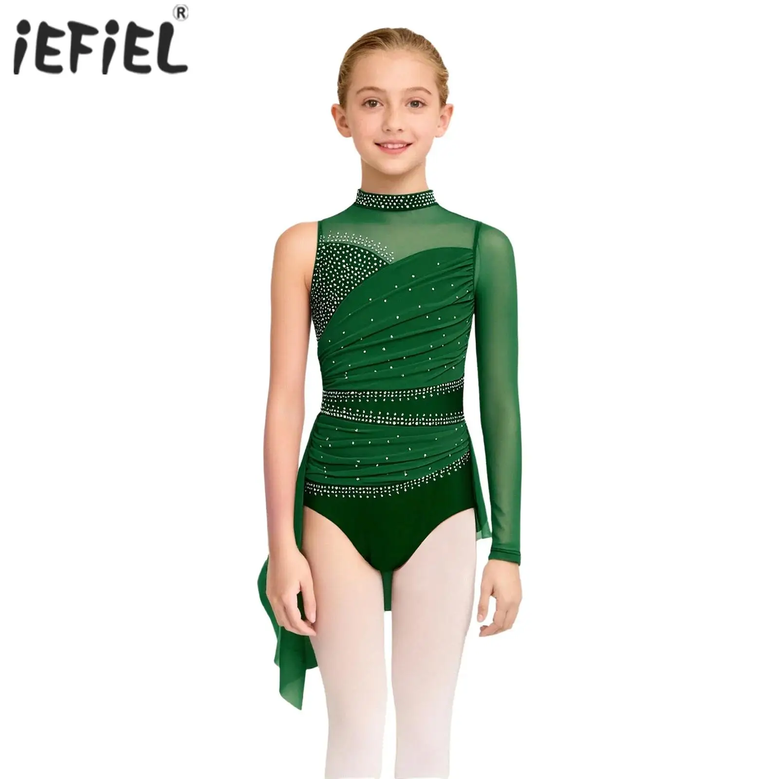 أطفال بنات تألق الراين الجمباز الشكل التزلج الباليه جيرسي تراكب متجنب فستان أداء الرقص الغنائي زي