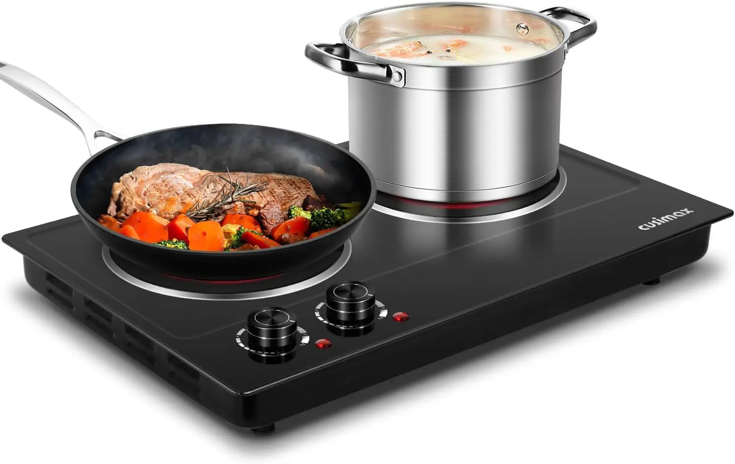 Quemador doble, placa caliente eléctrica de 1800W, placa de cocción infrarroja de cerámica con Control Dual, quemador de encimera portátil, placa de vidrio Ele